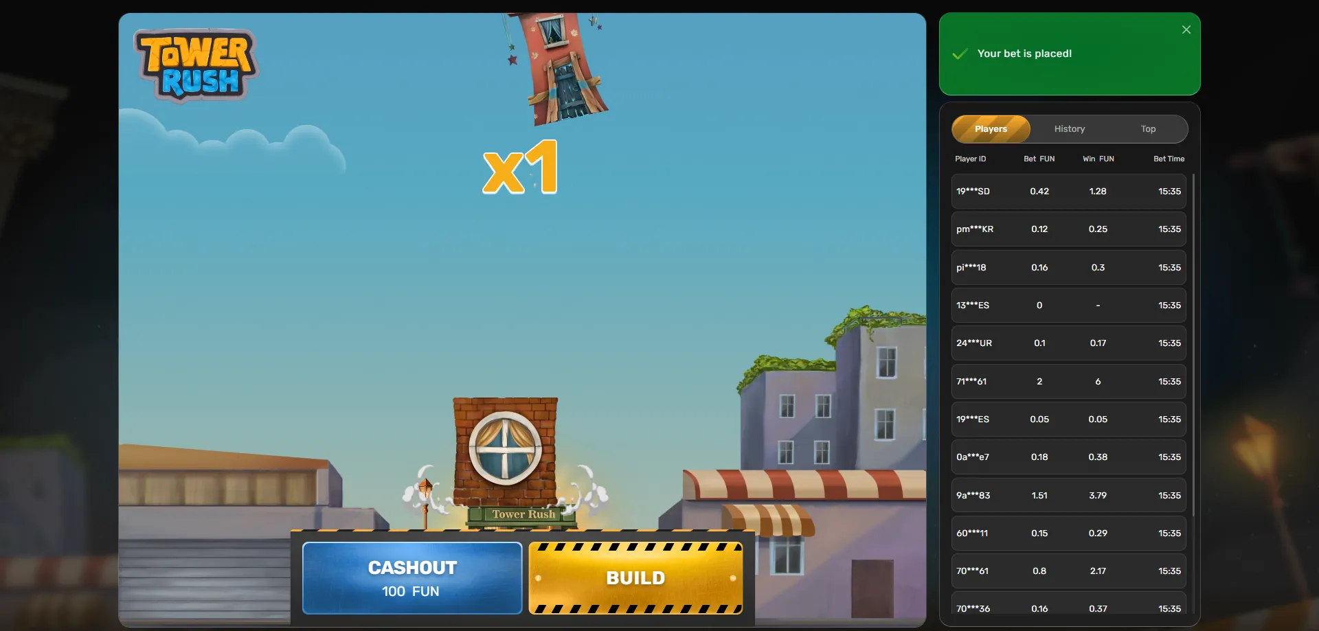 Tower Rush mobile app Android iOS crash game gameplay